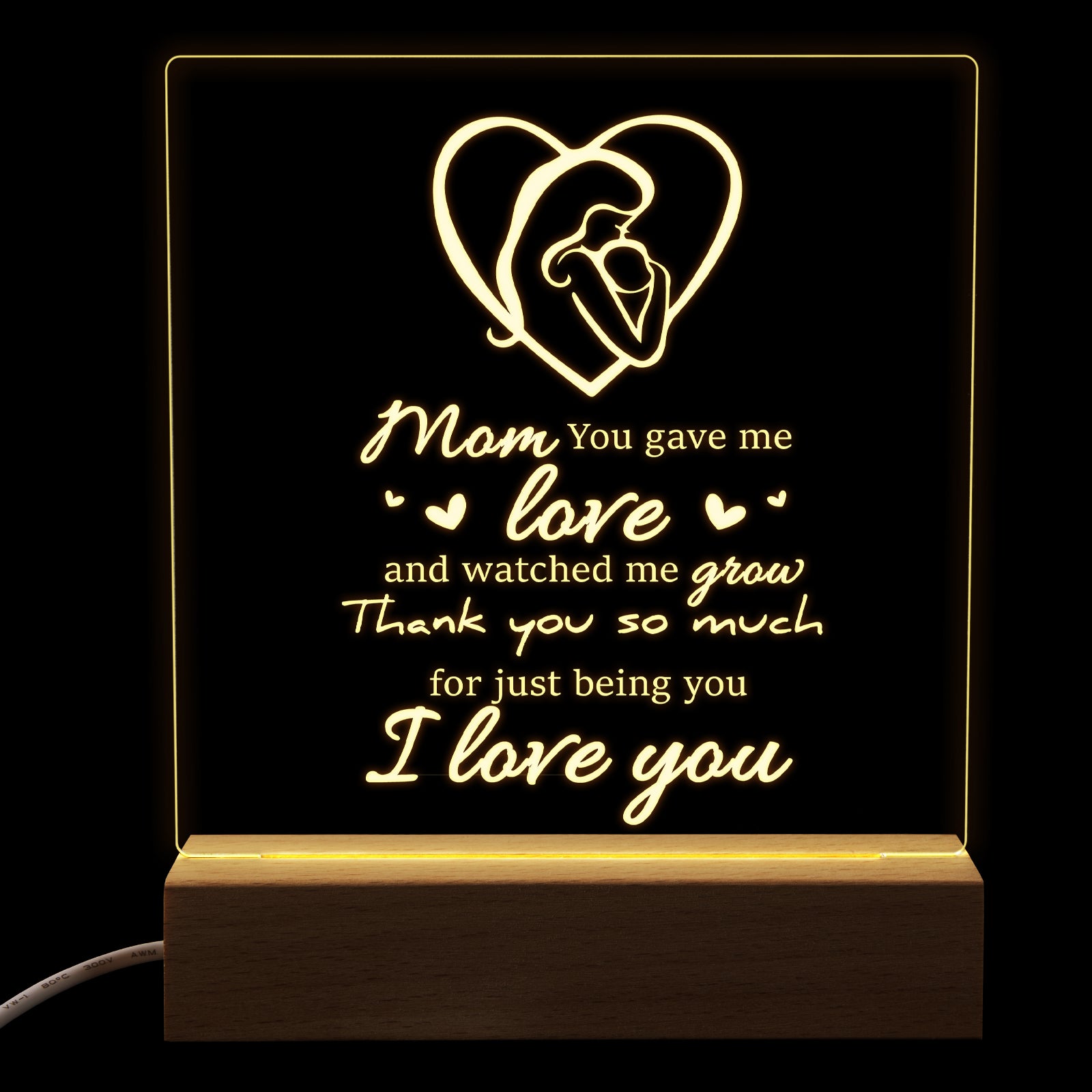 Square Night Light Gift for Mom,Mum You Gave Me Love,Gifts for Mother’s Day Birthday from Daughter or Son