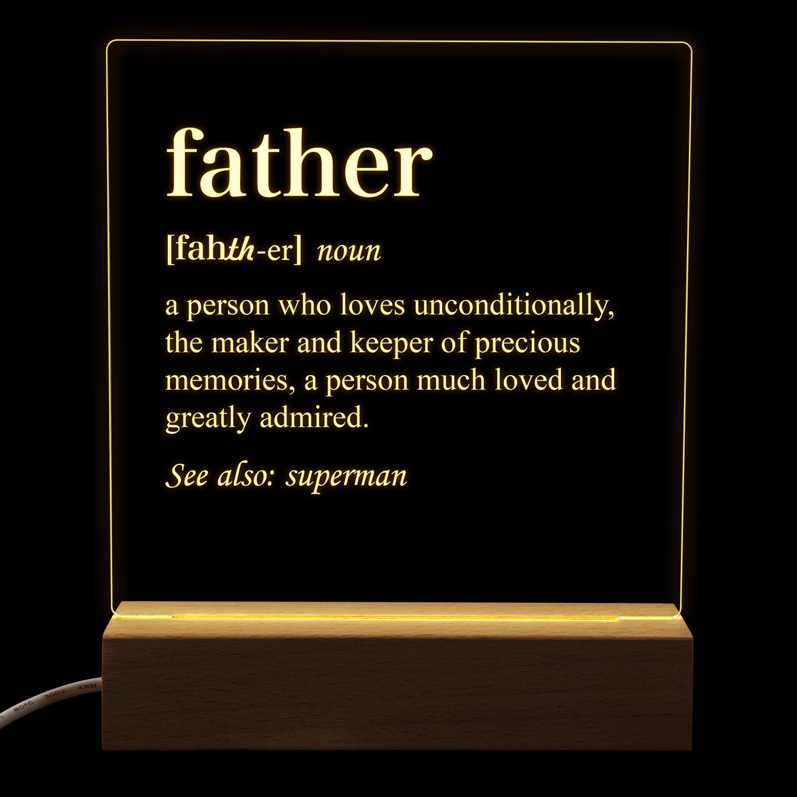 Square Night Light For Fathers Day Birthday Gift,Father's Meaning, Dad Gifts Personalized LED Lamp Presents Form Daughter,Son