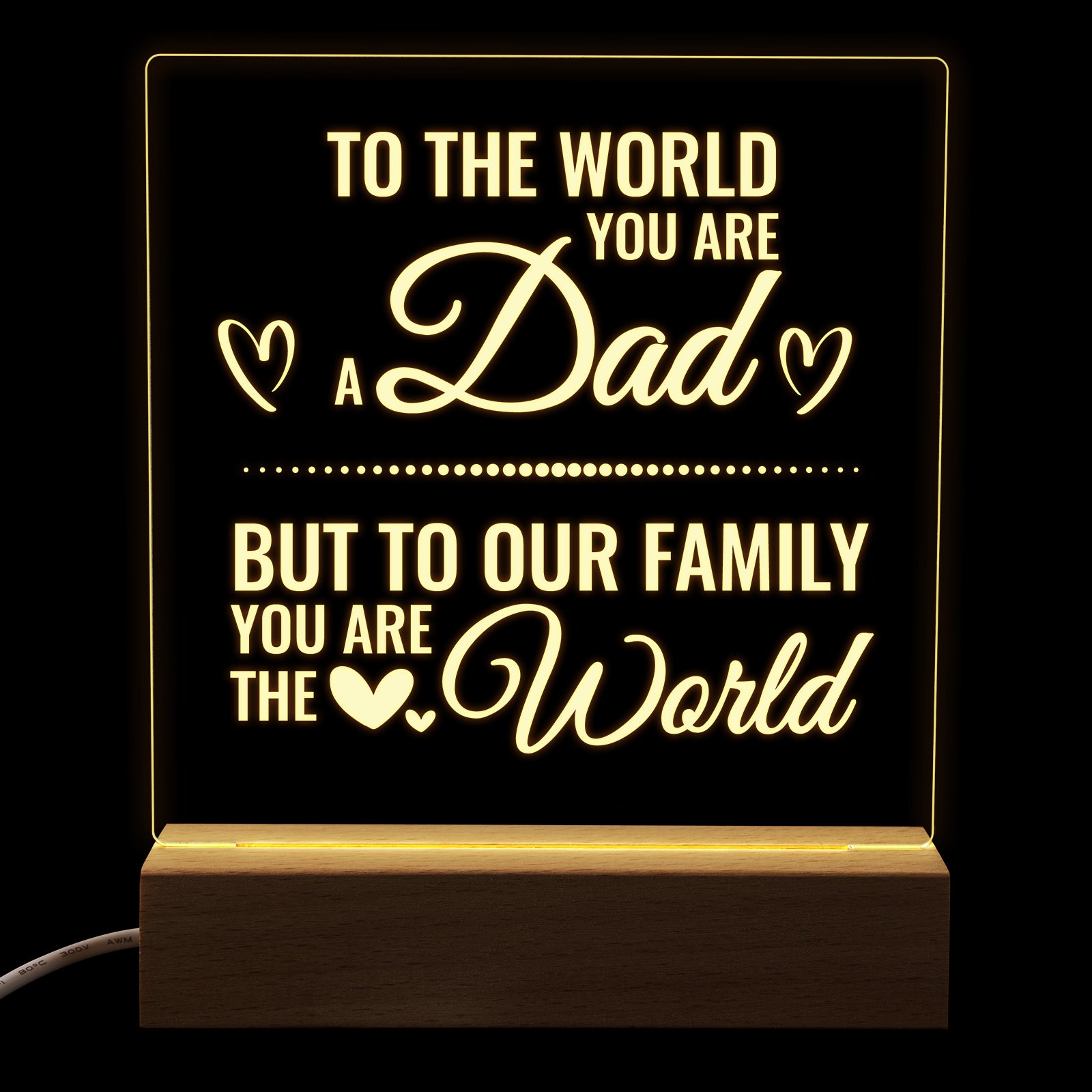 Square Night Light For Fathers Day Birthday Gift,YOU ARE THE WORLD Dad Gifts Personalized LED Lamp Presents Form Daughter,Son