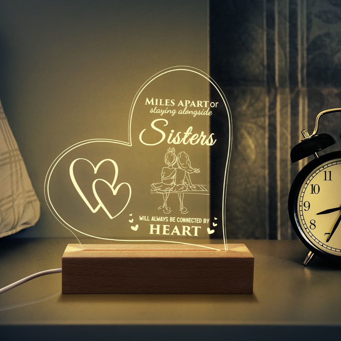 Heart Night Lamp Gift for Sister,Miles Apart or Staying Alongside,LED Night Lamp Gift for Sister,Graduation Wedding Birthday Gift for Sister