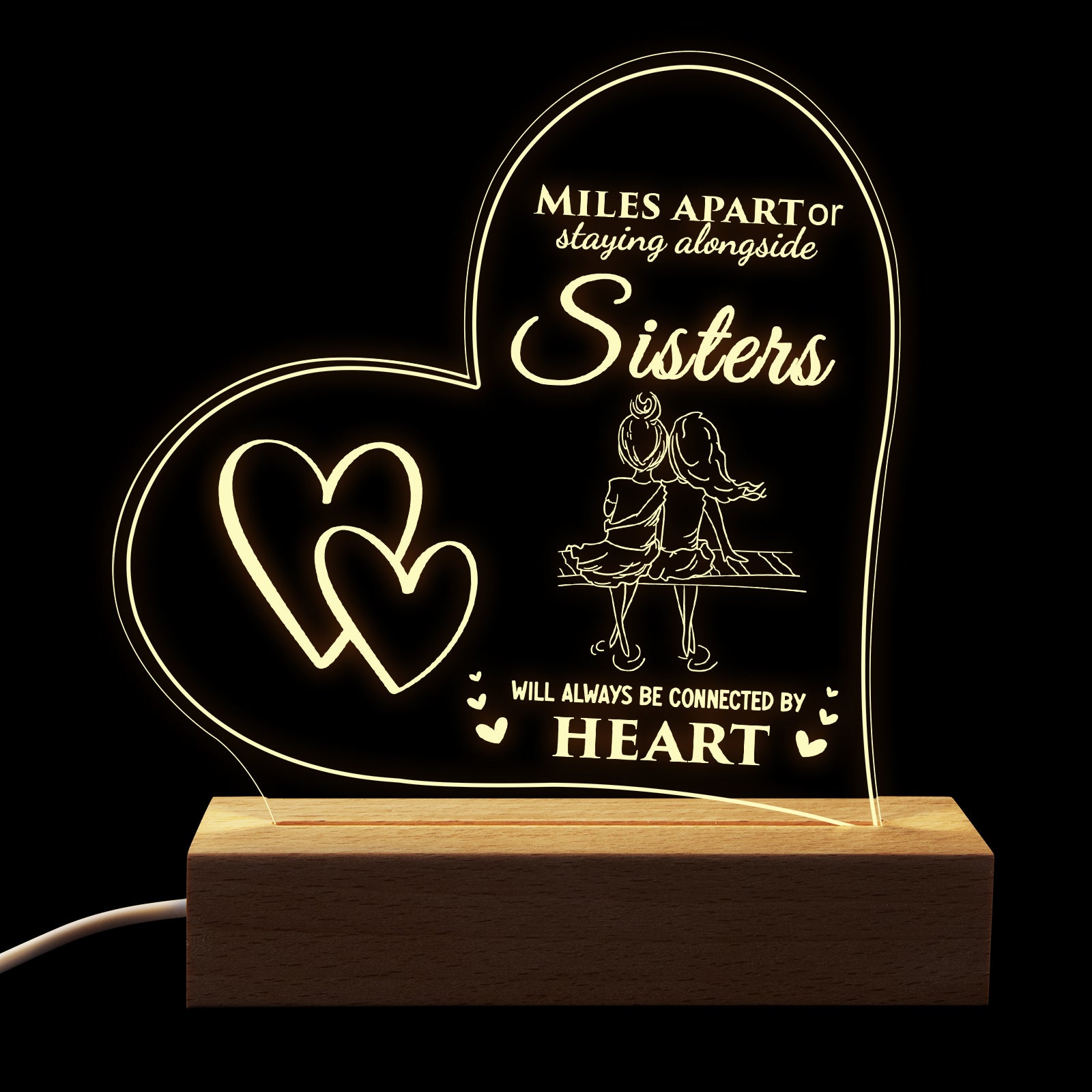 Heart Night Lamp Gift for Sister,Miles Apart or Staying Alongside,LED Night Lamp Gift for Sister,Graduation Wedding Birthday Gift for Sister