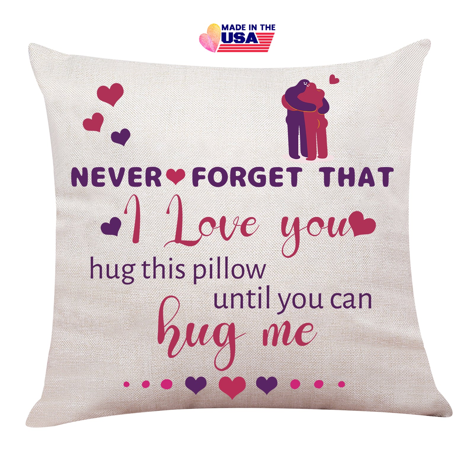 Hug this pillow until you can hug me,Cotton Linen Square Pillow Gift For Valentine's Day Anniversary