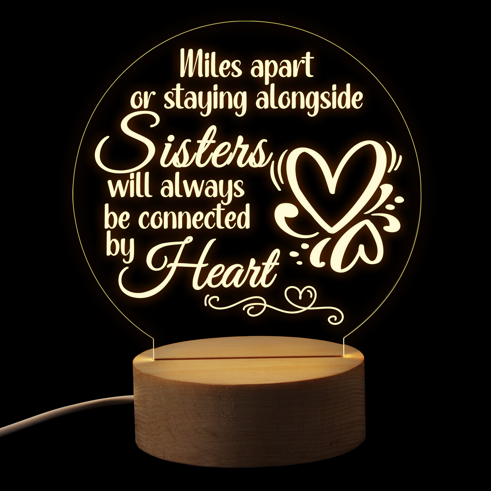 Round Night Lamp Gift for Sister,Miles Apart or Staying Alongside,LED Night Lamp Gift for Sister,Graduation Wedding Birthday Gift for Sister