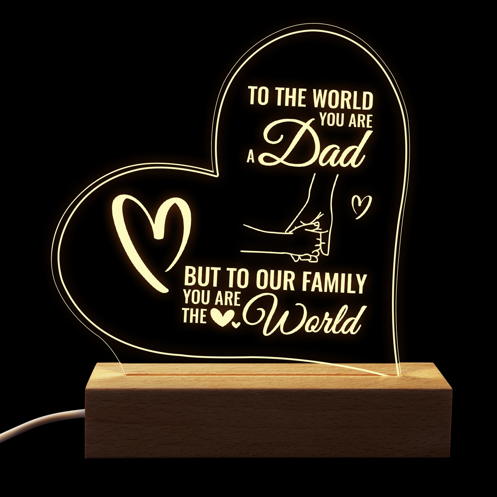 Heart Night Light For Fathers Day Birthday Gift,You Are The World, Dad Gifts Personalized LED Lamp Presents Form Daughter,Son