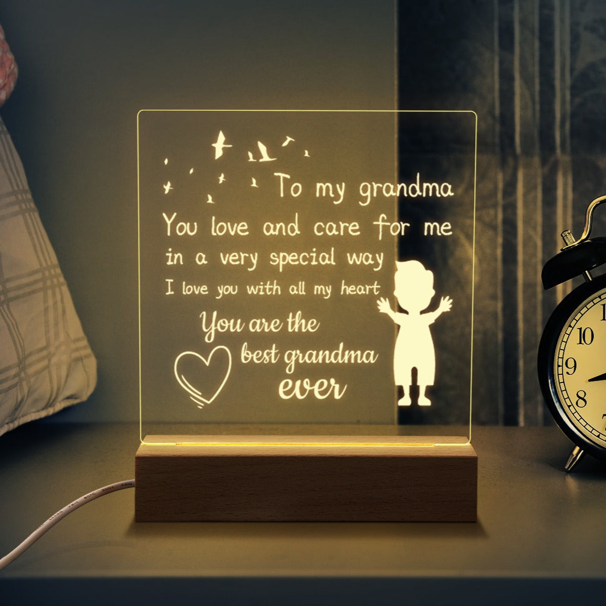 Square Night Lamp Gift for Grandma,You Love and Care For Me,Gift For Grandma Birthday Thanksgiving Day Form Granddaughter or Grandson