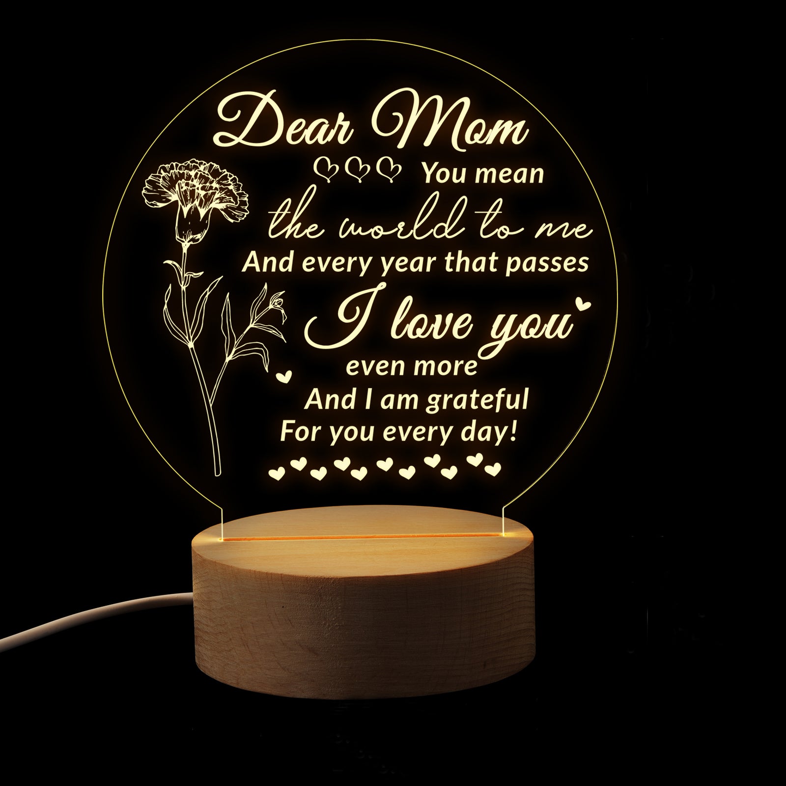 Round Night Light Gift for Mom,Dear Mom I Love You,Gifts for Mother’s Day Birthday from Daughter or Son