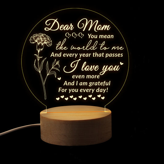 Round Night Light Gift for Mom,Dear Mom I Love You,Gifts for Mother’s Day Birthday from Daughter or Son