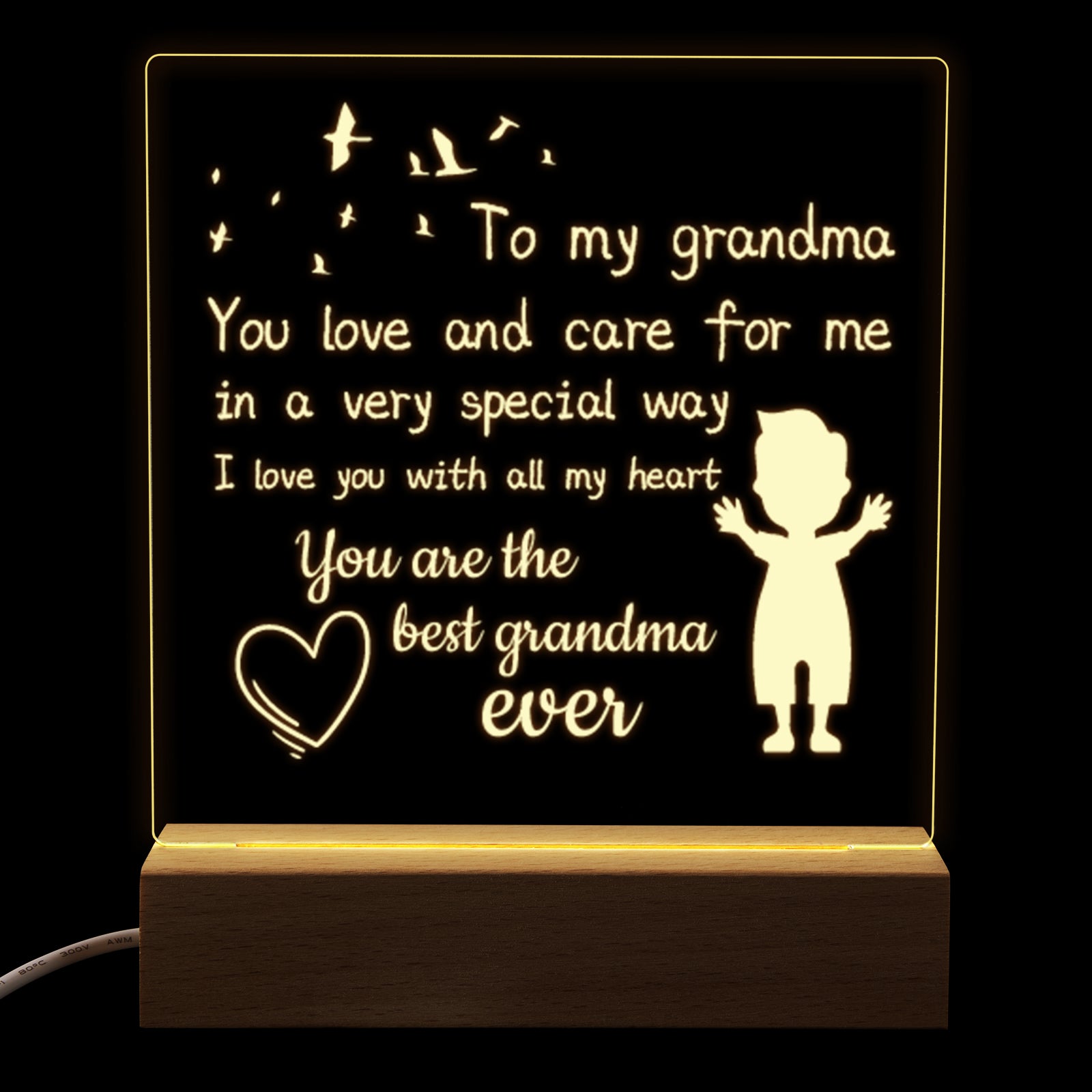 Square Night Lamp Gift for Grandma,You Love and Care For Me,Gift For Grandma Birthday Thanksgiving Day Form Granddaughter or Grandson