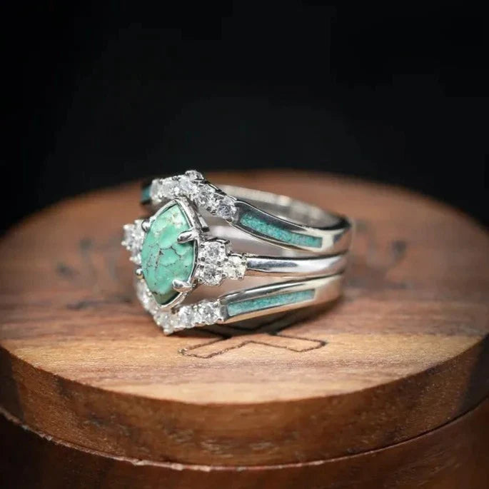 Sterling Silver Natural Turquoise Diamond Ring