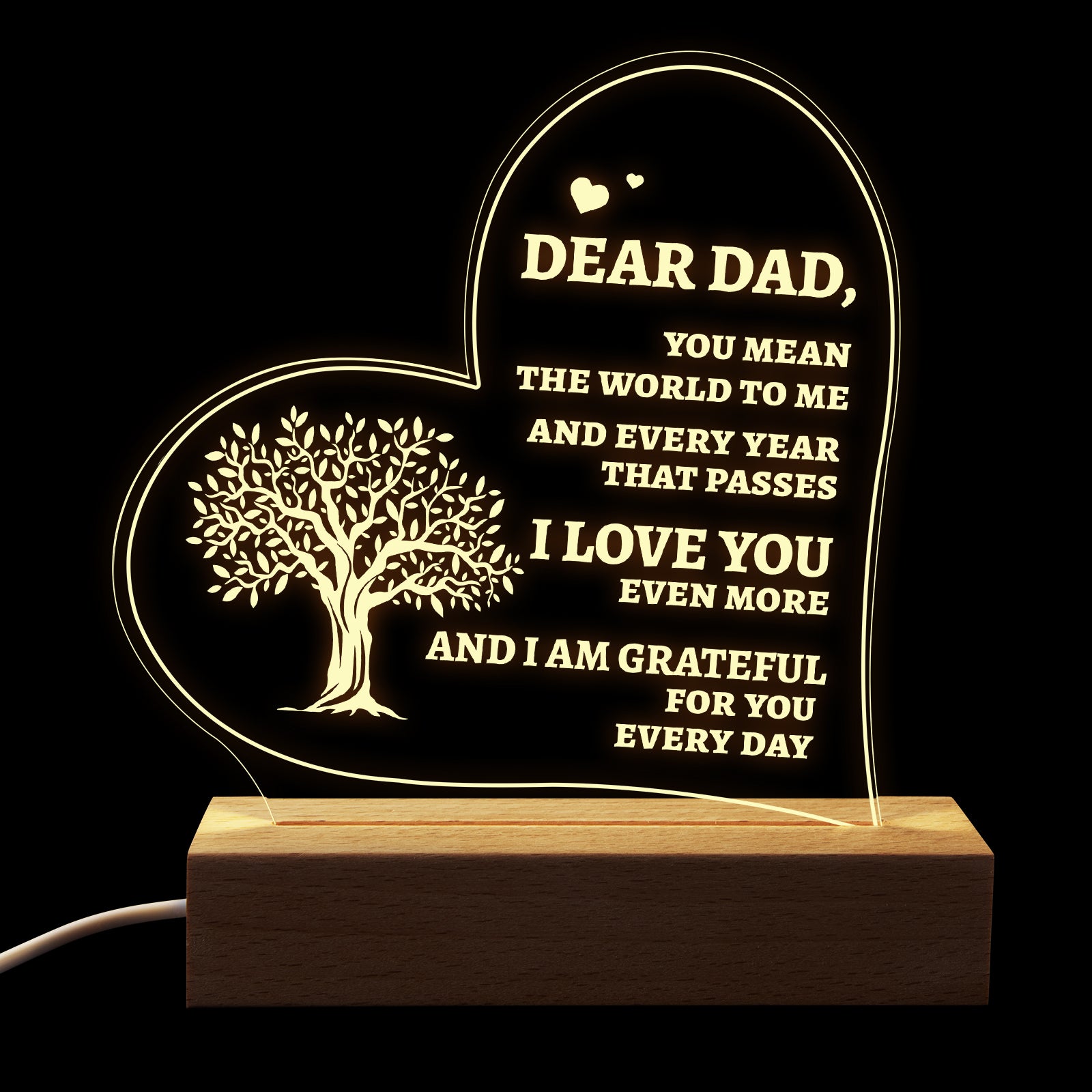 Heart Night Light For Fathers Day Birthday Gift,Dear Dad I Love You, Dad Gifts Personalized LED Lamp Presents Form Daughter,Son