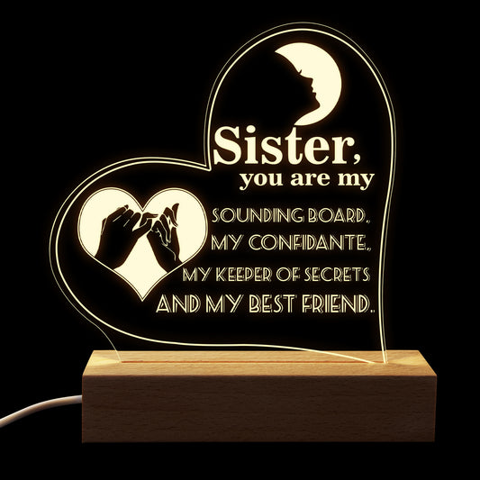 Heart Night Lamp Gift for Sister,Sister you are my sounding board,LED Night Lamp Gift for Sister,Graduation Wedding Birthday Gift for Sister