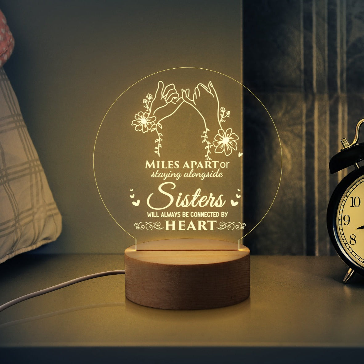 Round Night Lamp Gift for Sister,Sister Will Always Be Commected By Heart,LED Night Lamp Gift for Sister,Graduation Wedding Birthday Gift for Sister