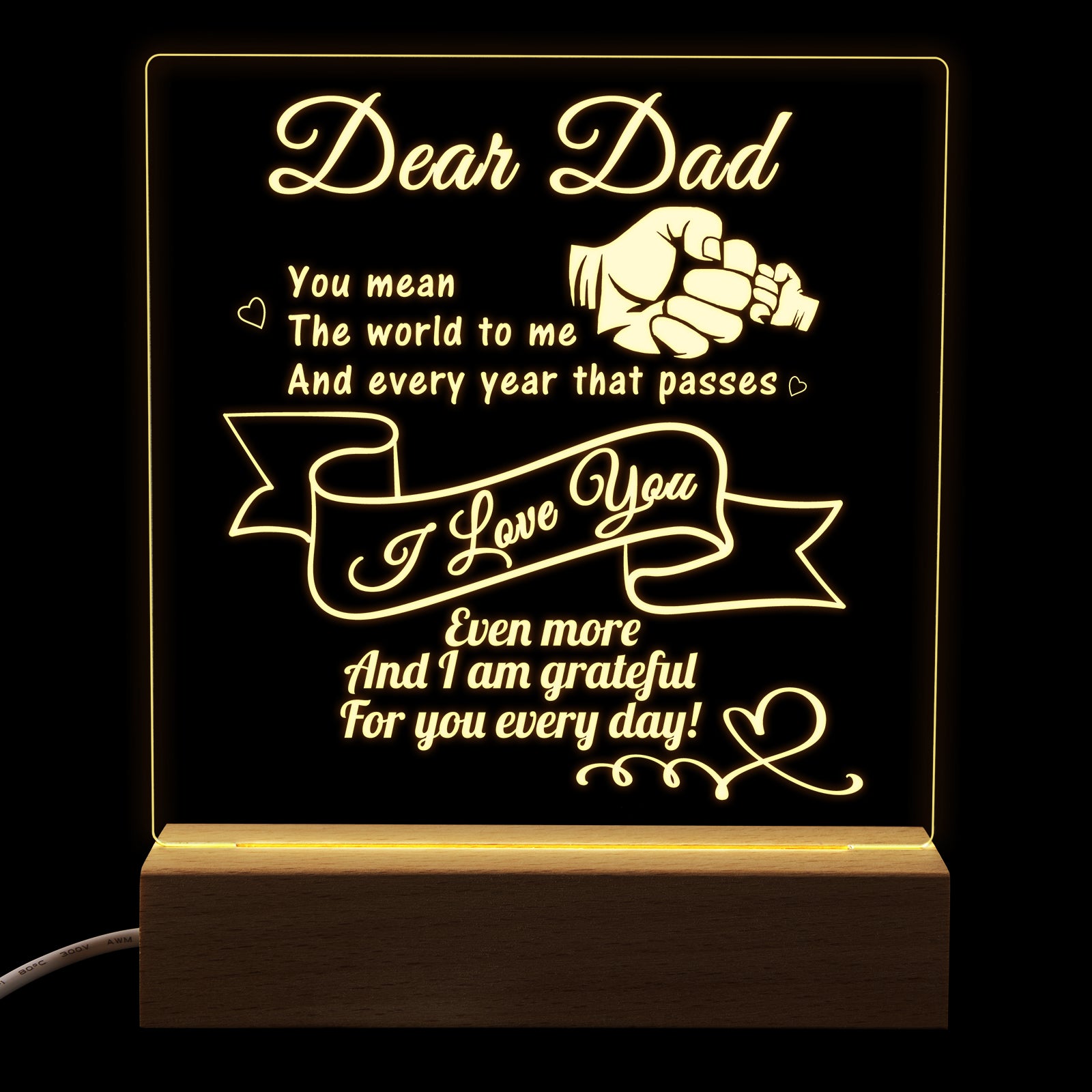 Square Night Light For Fathers Day Birthday Gift,Dear Dad I Love You,Dad Gifts Personalized LED Lamp Presents Form Daughter,Son