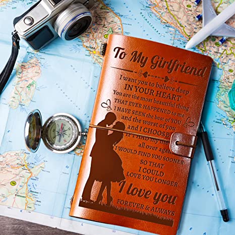 Girlfriend Birthday Gift to My Girlfriend Leather Journal, 140 Page Refillable Journal Notebooks, Travel Diary Anniversary Christmas Birthday Gifts for Girlfriend from Boyfriend