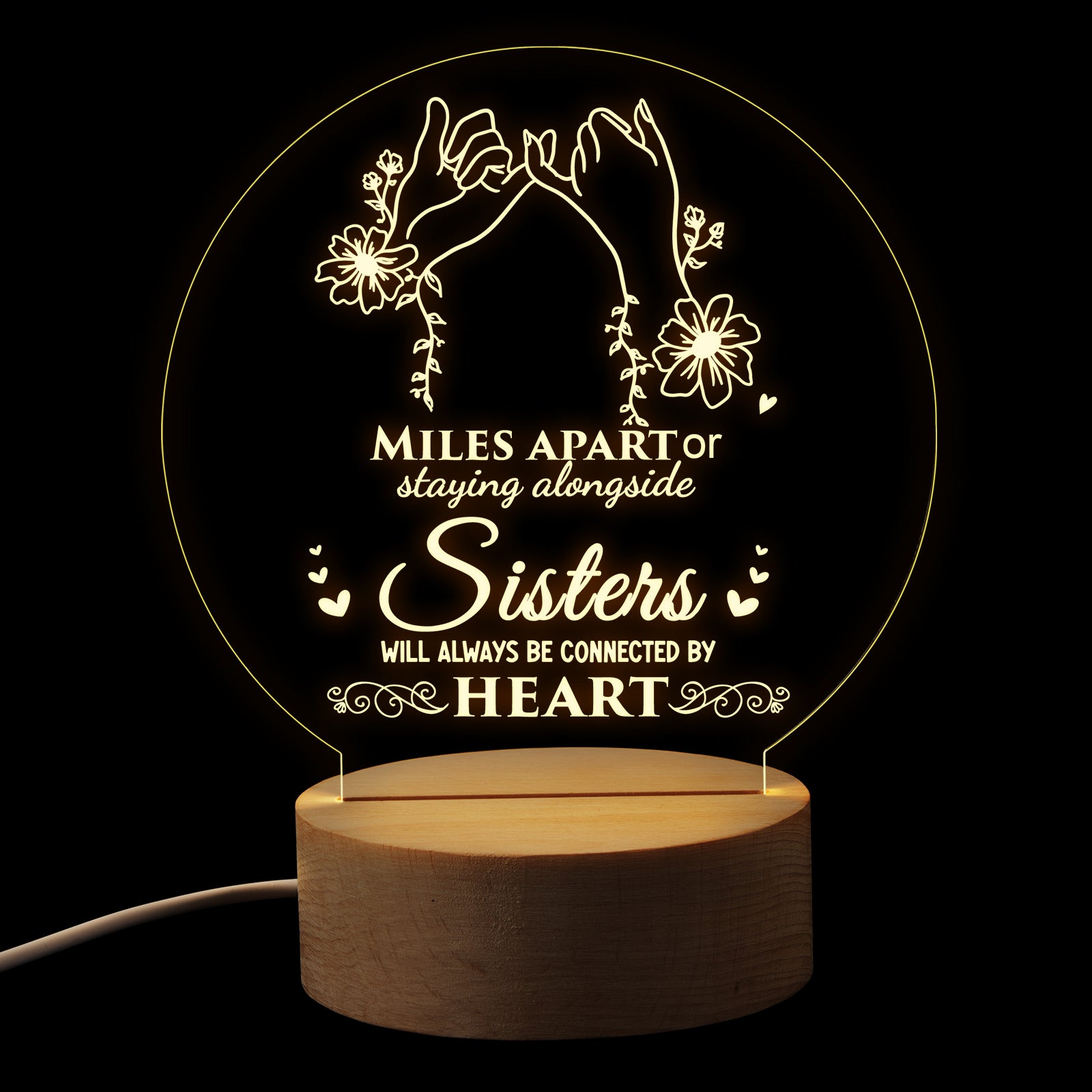 Round Night Lamp Gift for Sister,Sister Will Always Be Commected By Heart,LED Night Lamp Gift for Sister,Graduation Wedding Birthday Gift for Sister