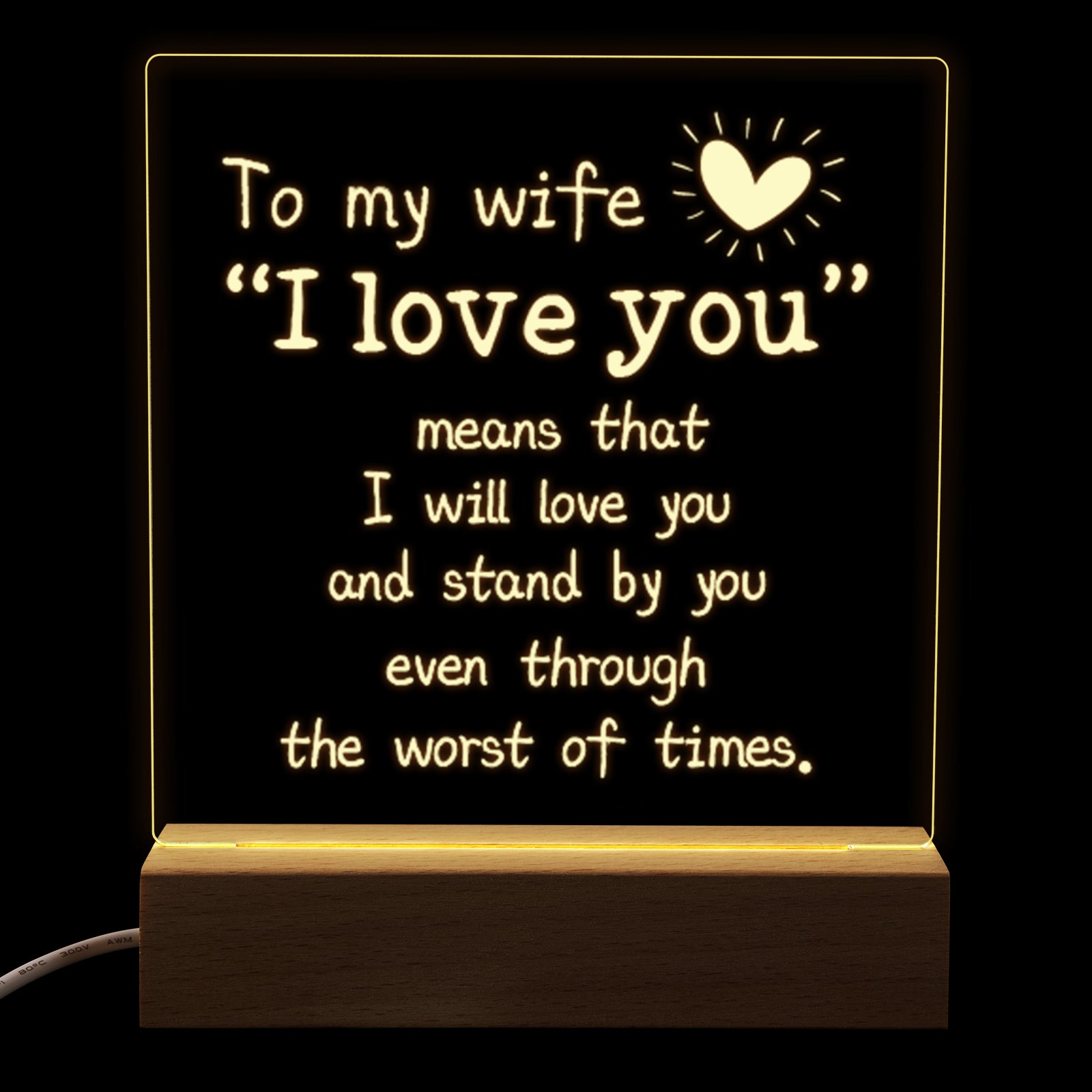 Square Night Lamp Gift for Wife,To My Wife I Love You ,Gift for Wife Birthday Anniversary Valentine's Day，Gift for Wife from Husband