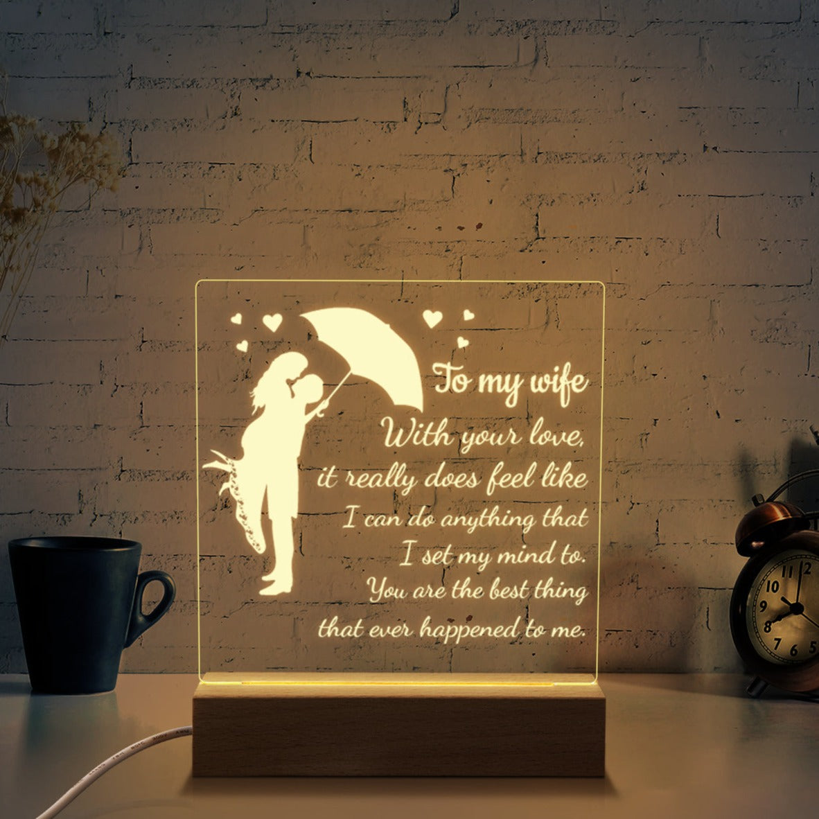 Square Night Lamp Gift for Wife,To My Wife With Your Love,Gift for Wife Birthday Anniversary Valentine's Day，Gift for Wife from Husband
