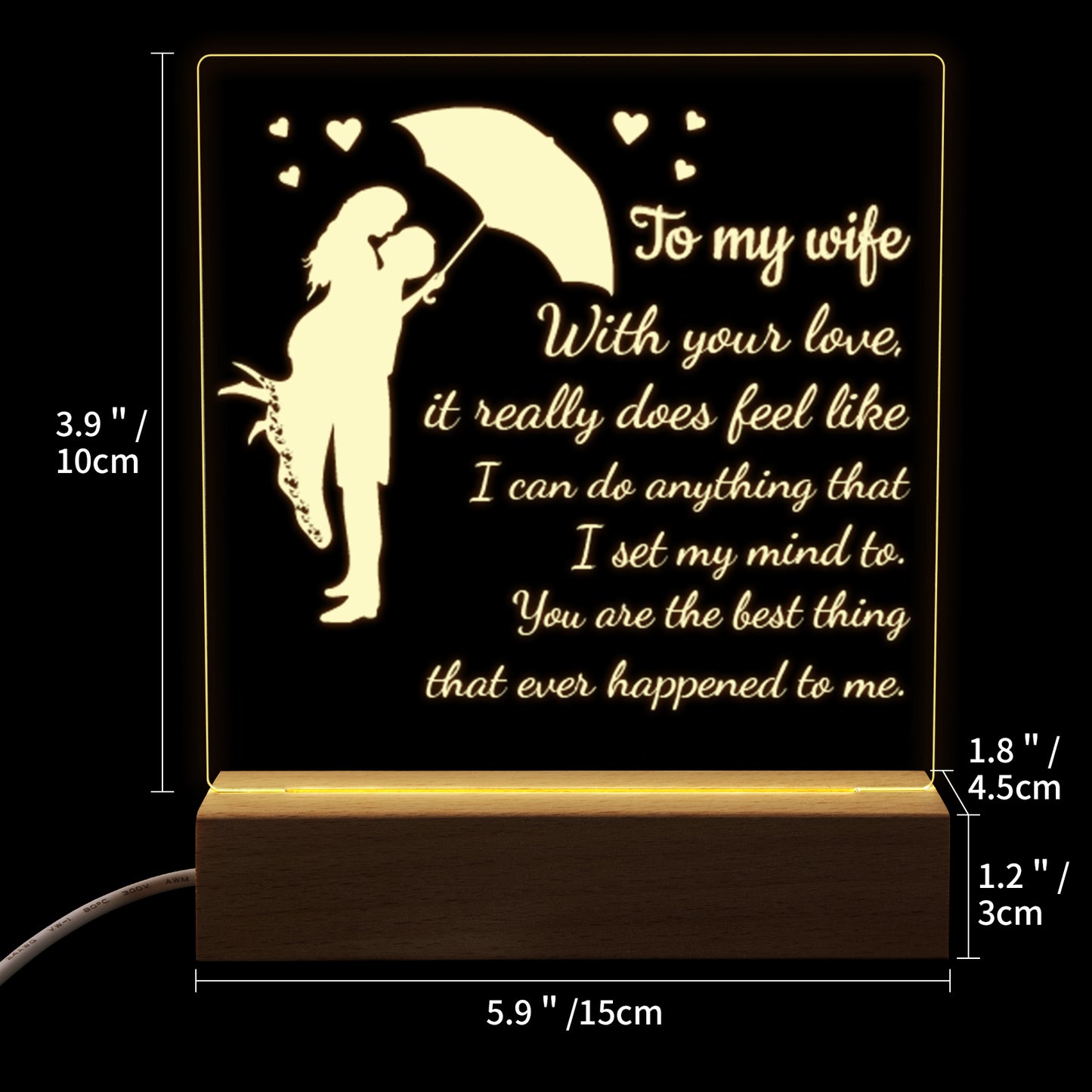Square Night Lamp Gift for Wife,To My Wife With Your Love,Gift for Wife Birthday Anniversary Valentine's Day，Gift for Wife from Husband