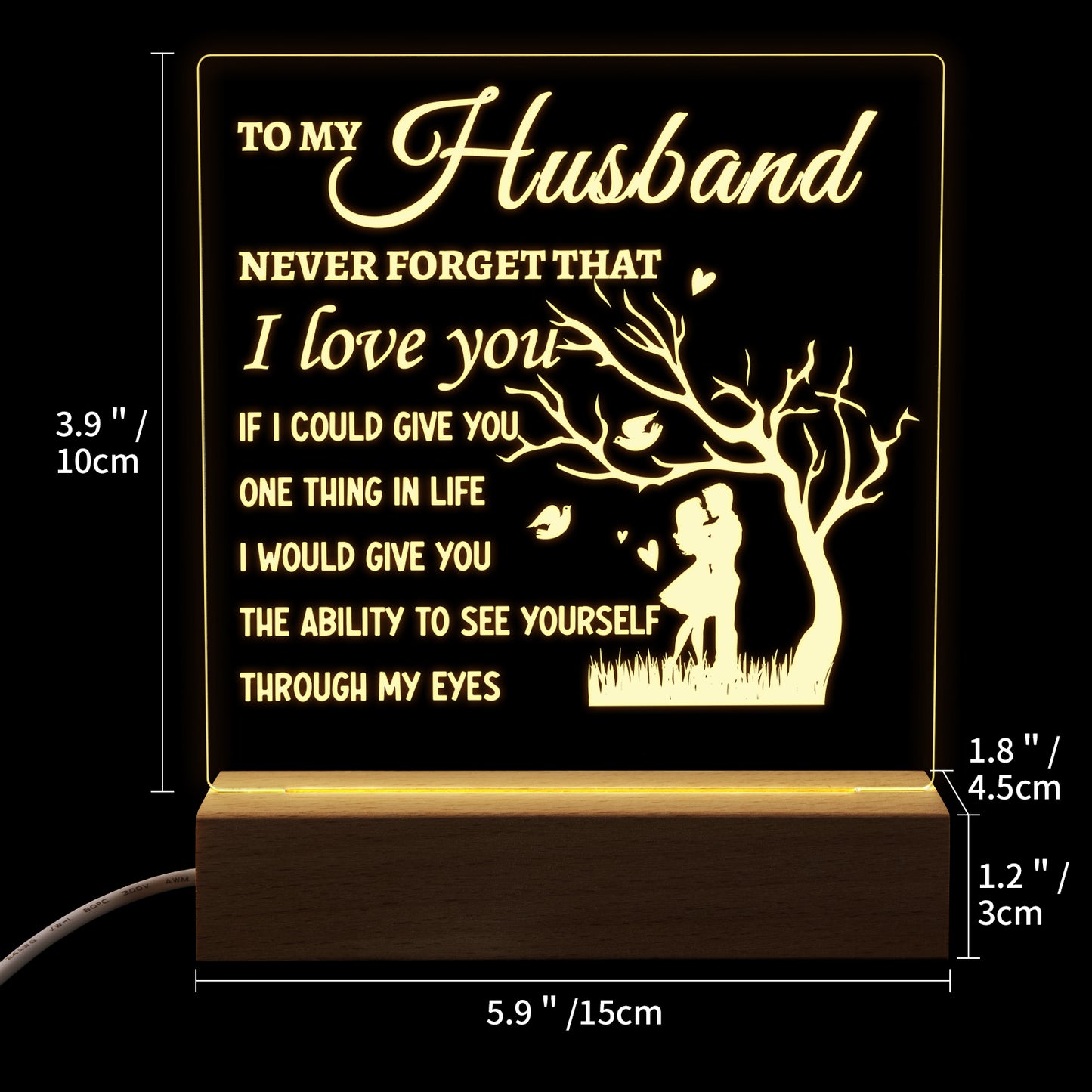 Square Night Lamp Gift for Husband,Never Togeter That I L ove You,Gift for Husband Anniversary Valentine's Day Form Wife