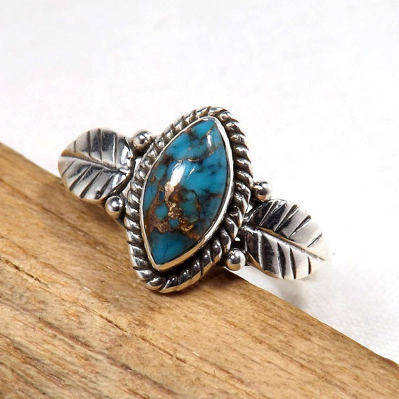 Vintage Sterling Silver Leaf Turquoise Ring