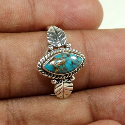 Vintage Sterling Silver Leaf Turquoise Ring