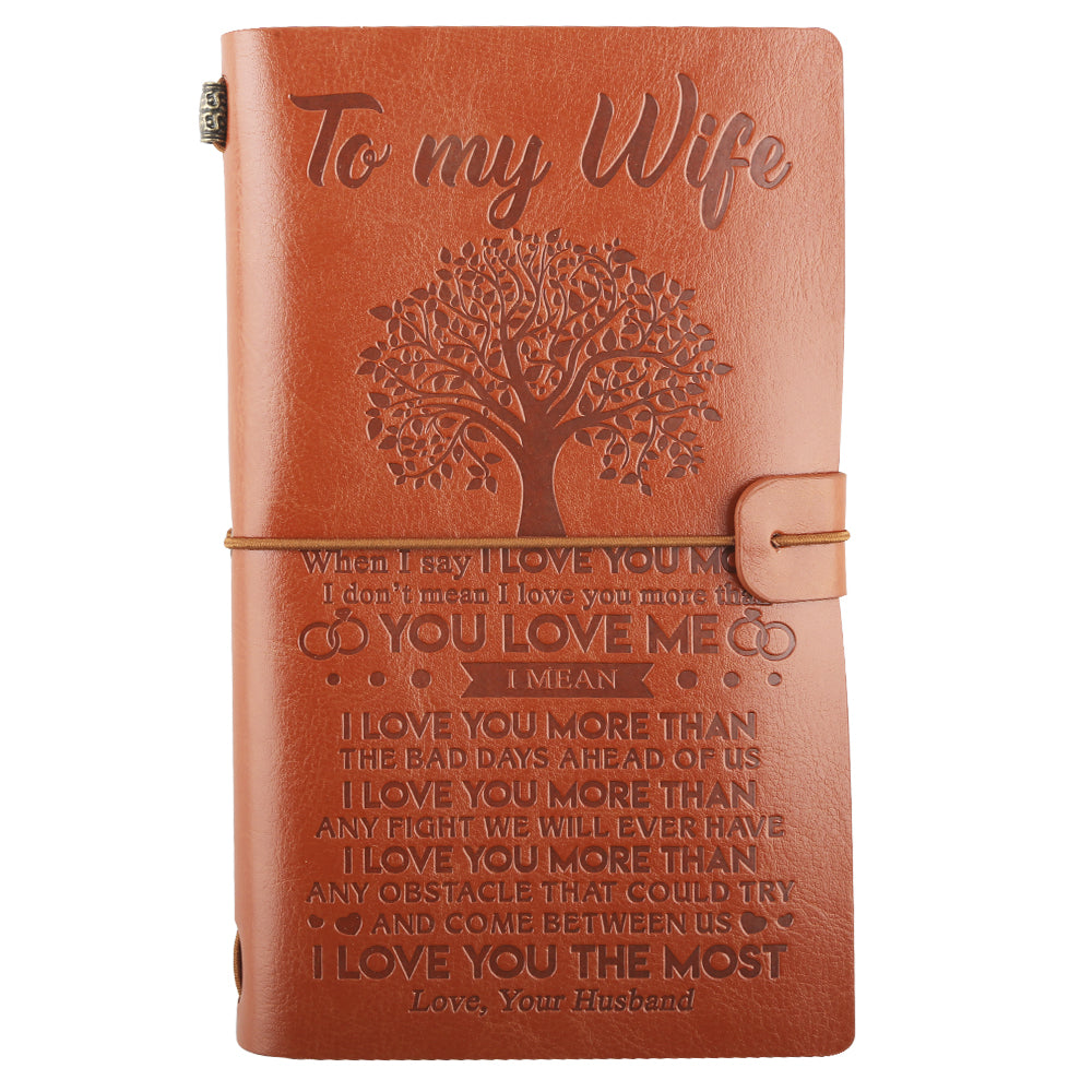 To My Wife Leather Journal Notebook -Valentines Day Gifts Vintage Travel Journals Personalized Engraving Note Book Handmade Diary Refillable Bound Writing Sketchbook Valentine's Day, Special Holiday Gifts