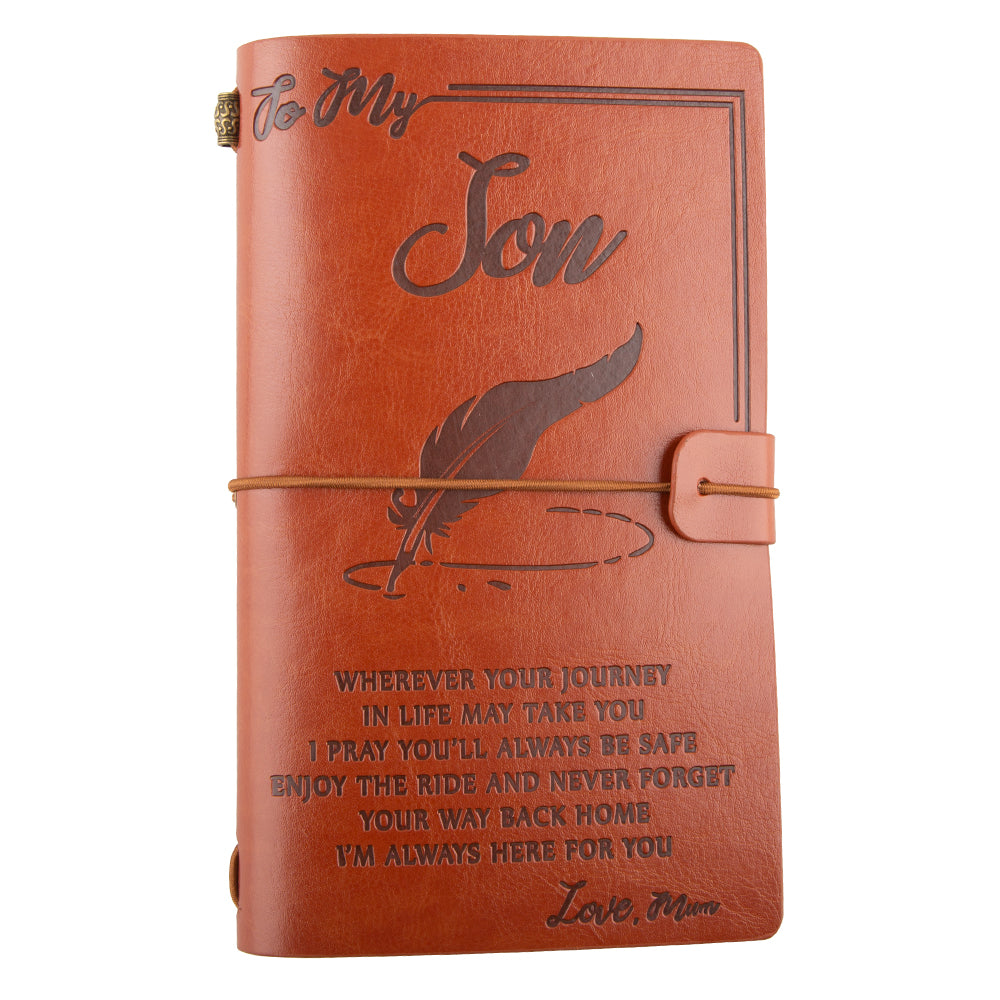 Graduation Birthday Gifts for Son from Mum - to My Son Leather Journal - Enjoy The Ride and Never Forget The Way Home Notebook - 140 Page Travel Diary Journal Sketch Book Back to School Christmas Gifts for Boys