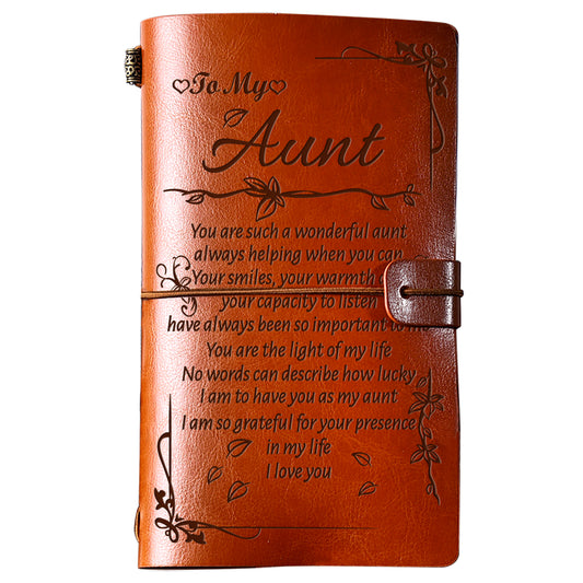 Birthday Gift for Aunt to My Aunt Leather Journal, 140 Page Refillable Journal Notebooks, Travel Diary Back to School Encouragement Gift for Aunt from Niece Nephew