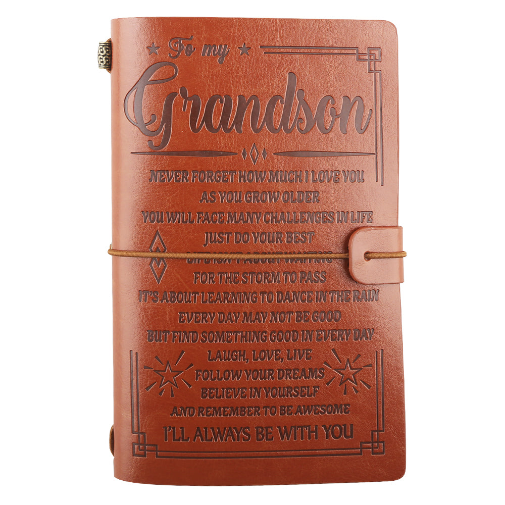 Grandson Gift to My Grandson Leather Journal, 140 Page Journal Notebooks, Travel Diary Encouragement Birthday Gift for Grandson from Grandma Grandpa