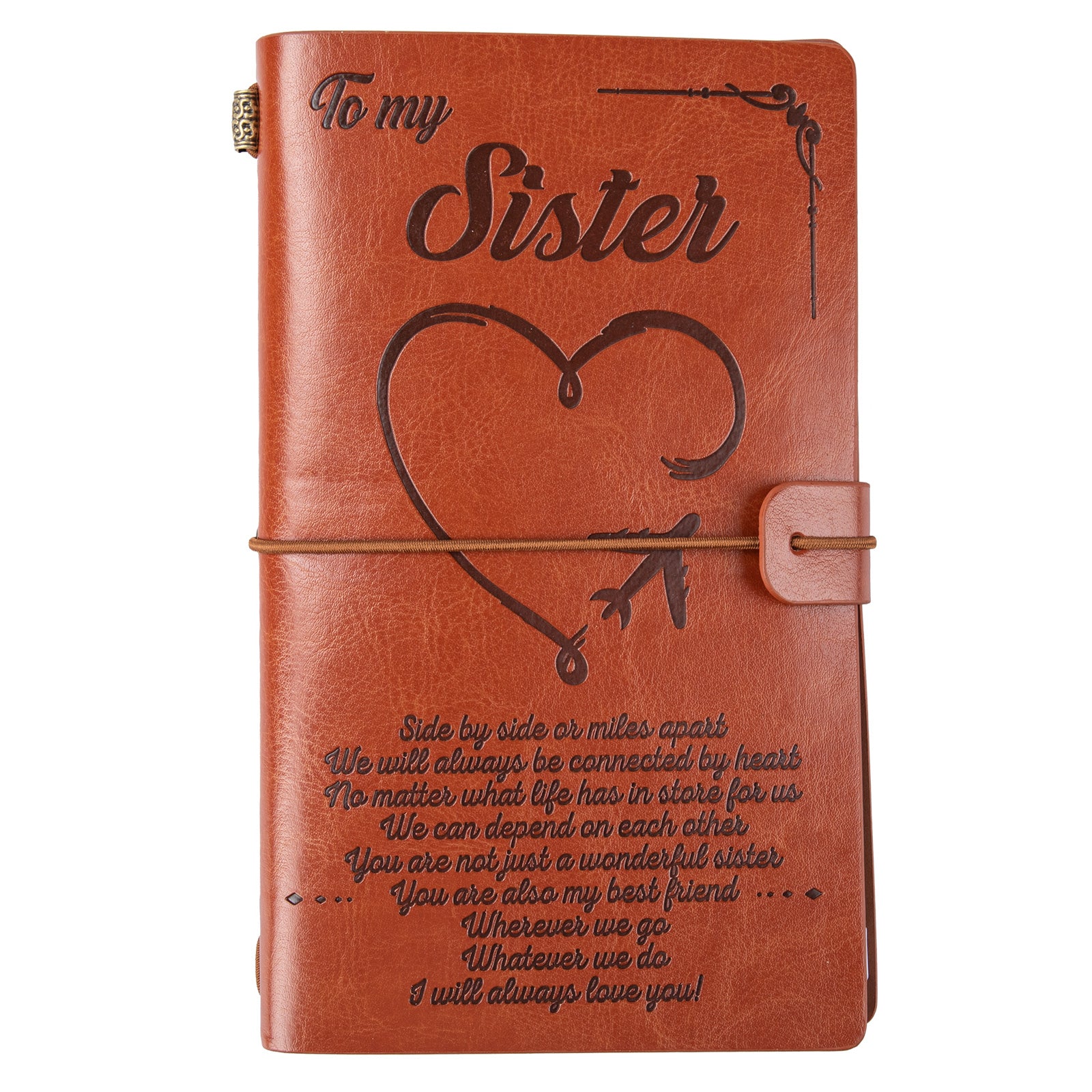 Birthday Gifts for Sister to My Sister Leather Journal Gifts-140 Page Fillable Travel Journal Appreciation Friendship Graduation Gifts for Sister Gift from Sister Brother Friend-Heart by Heart