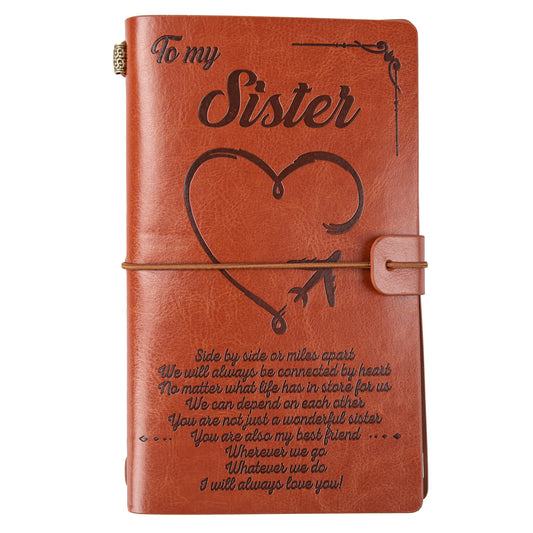 Birthday Gifts for Sister to My Sister Leather Journal Gifts-140 Page Fillable Travel Journal Appreciation Friendship Graduation Gifts for Sister Gift from Sister Brother Friend-Heart by Heart