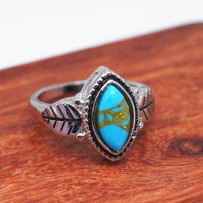 Vintage Sterling Silver Leaf Turquoise Ring