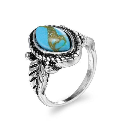 Vintage Sterling Silver Leaf Turquoise Ring