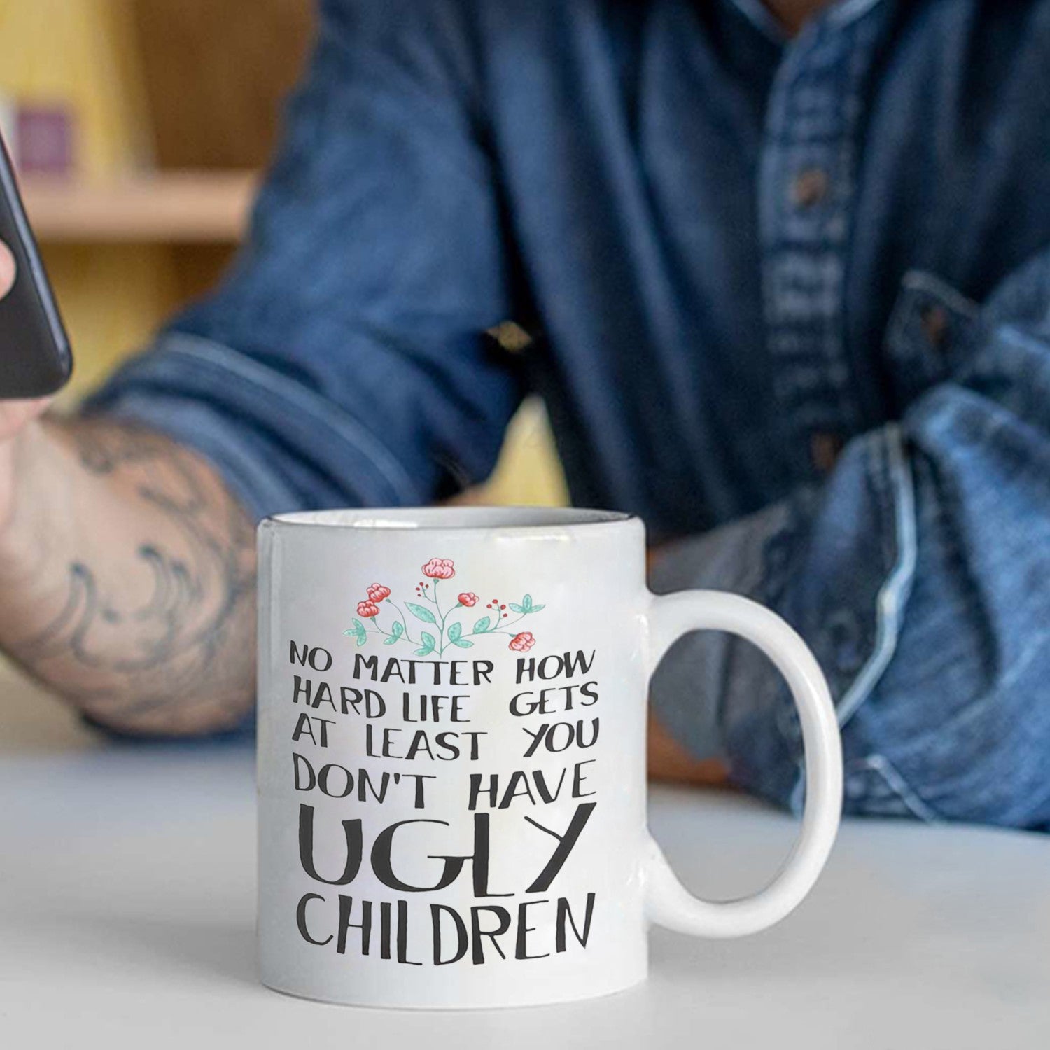 Novelty Coffee Mug for Mom - At Least You Don't Have Ugly Children Coffee Mug 11Oz, Funny Coffee Tea Cup for Mom Dad Grandma Grandpa Women Men, Unique Gifts for Christmas Birthday Mothers Day, Ceramic