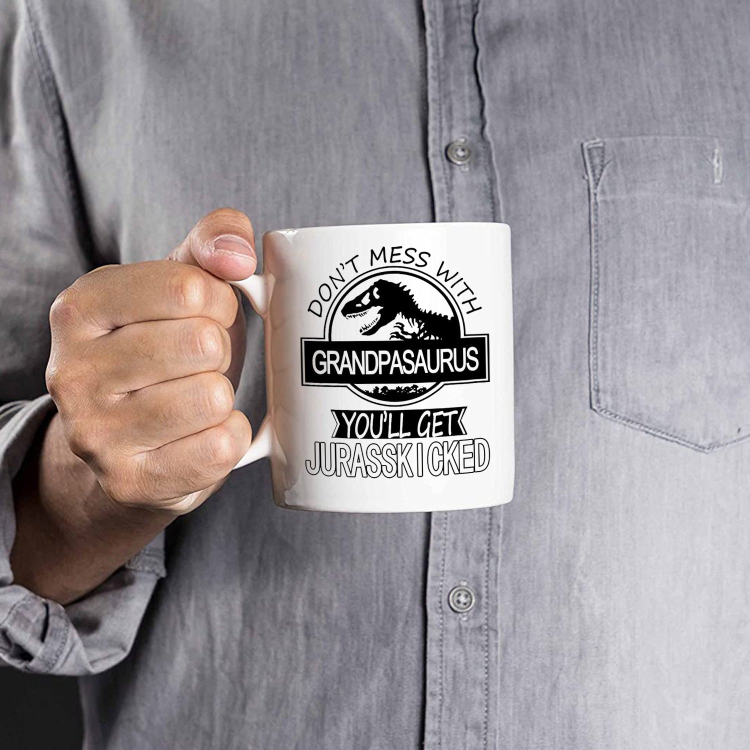 Don't Mess with Grandpasaurus You'll Get Jurasskicked Mug, Christmas Day Gifts for Grandpa from Granddaughter Grandson