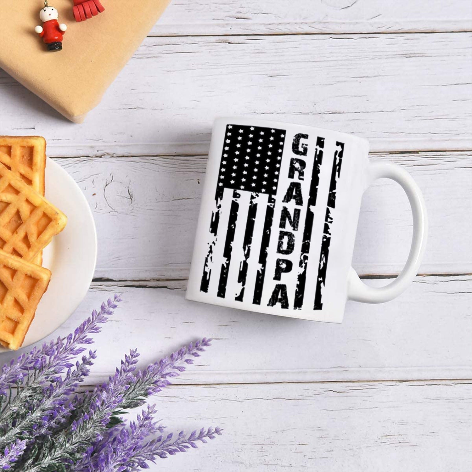 Grandpa Vintage American Flag Mug for Family and Friends Ceramic Coffee Mug White